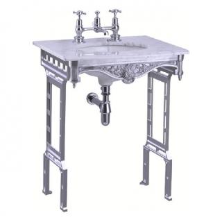 Carrara marble top & basin with brushed aluminium washstand (shown with back and side splash)
